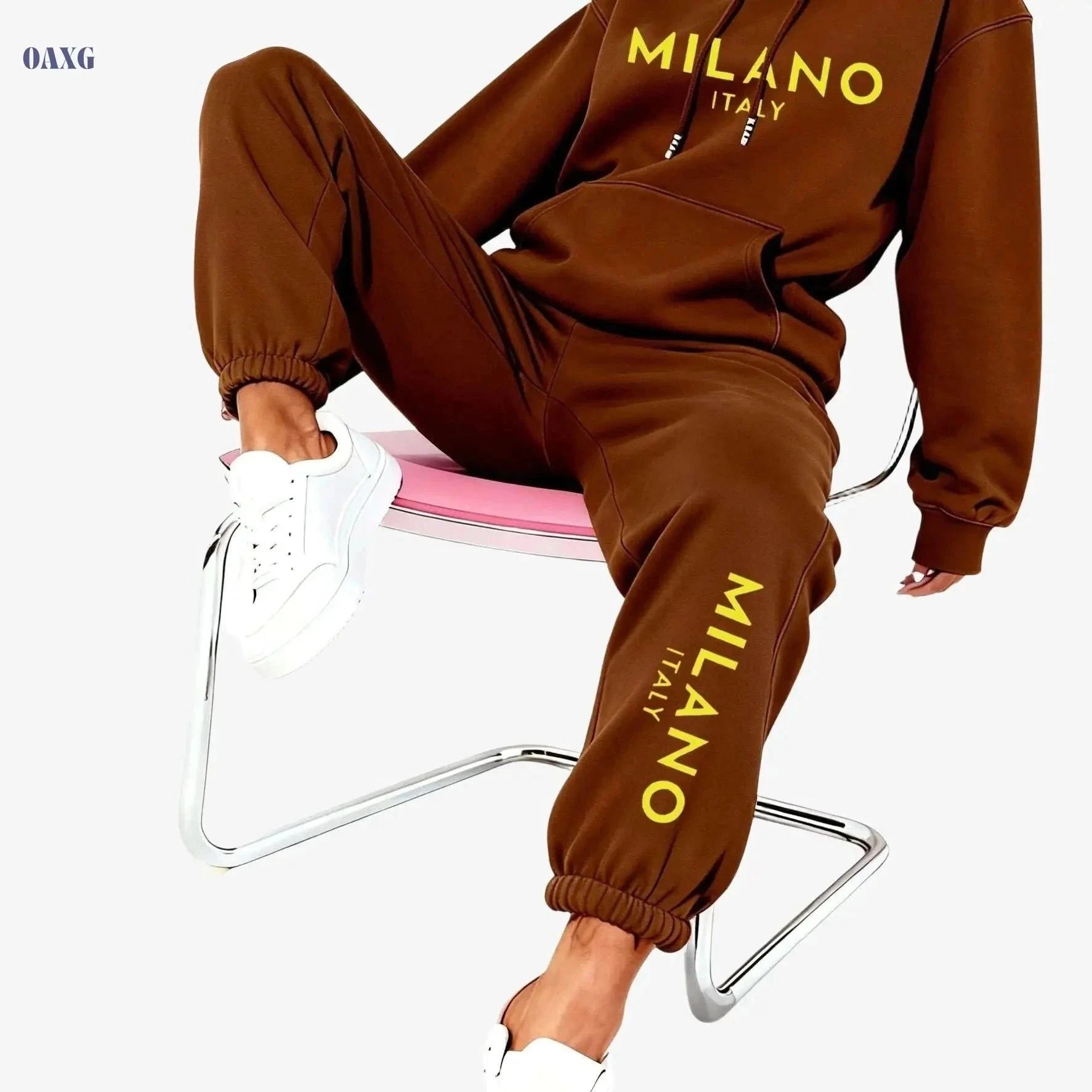 Trendy Women’s Hooded Sweatshirt Outfit - Long Sleeve & Drawstring   OAXG Apricot / XS
