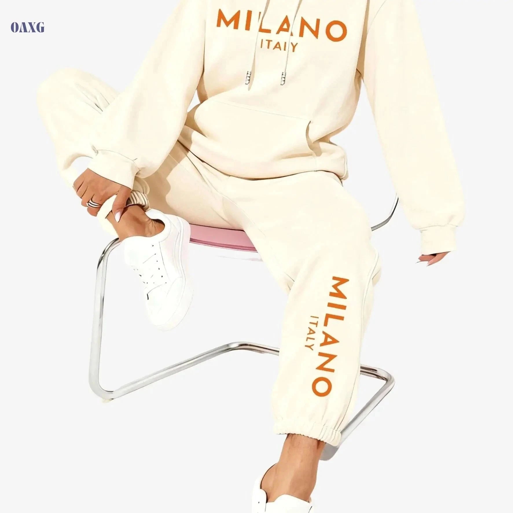 Trendy Women’s Hooded Sweatshirt Outfit - Long Sleeve & Drawstring   OAXG Apricot / XS