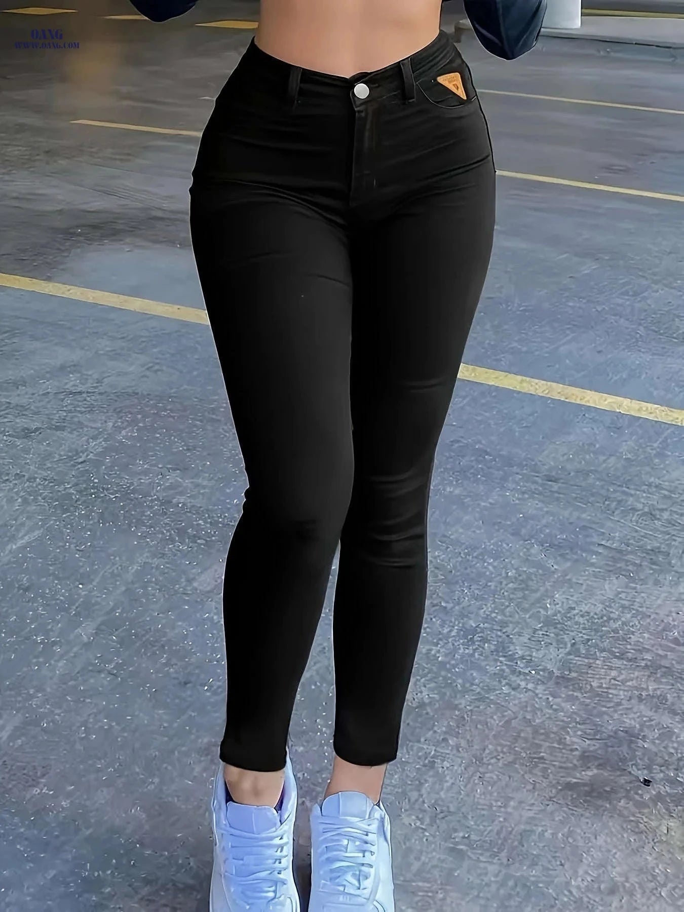 Triangular Patch Ultra-Stretch Skinny Jeans - Women's Denim, Long Length   OAXG Black / XS