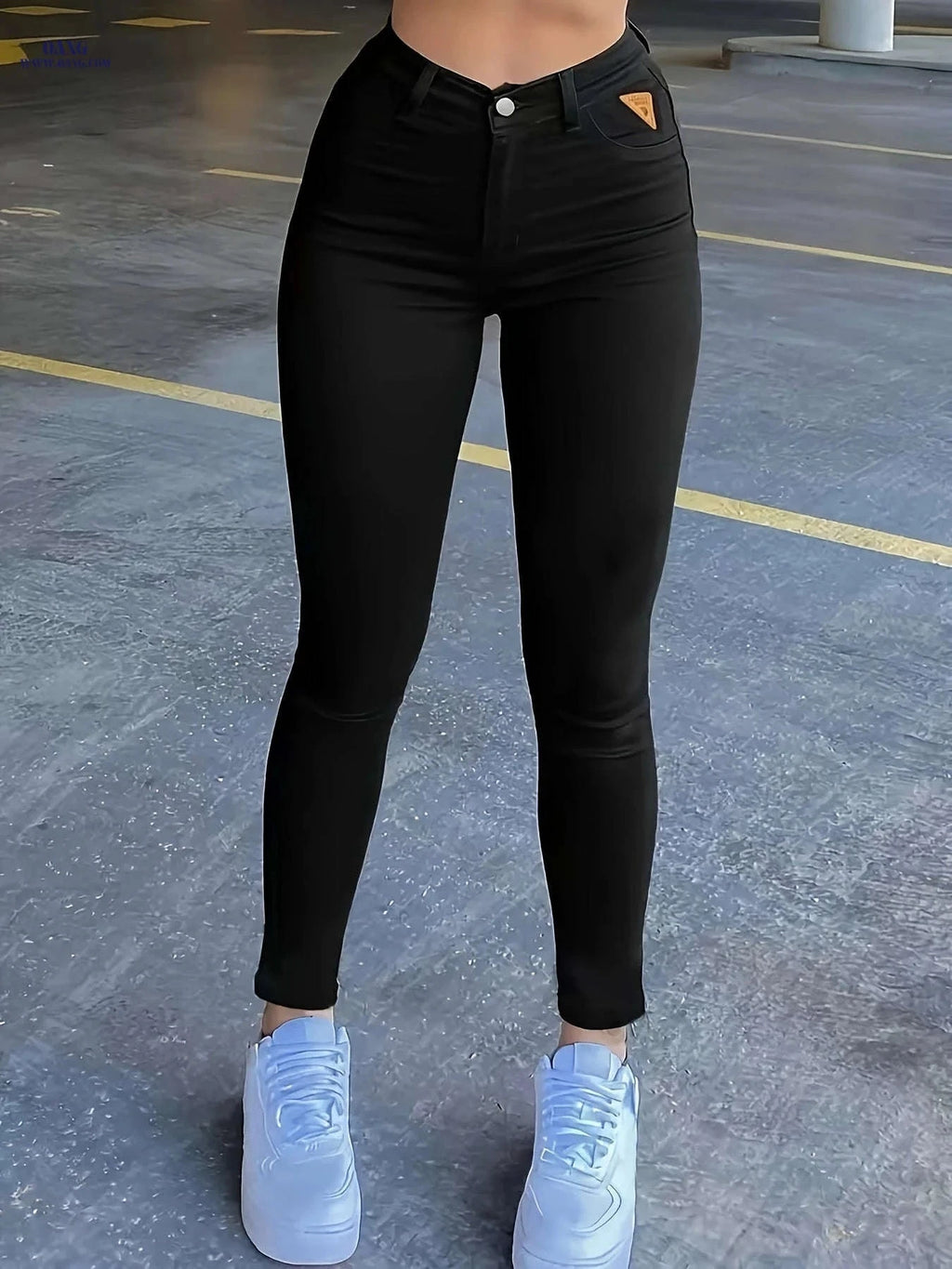 Triangular Patch Ultra-Stretch Skinny Jeans - Women's Denim, Long Length   OAXG Black / XS