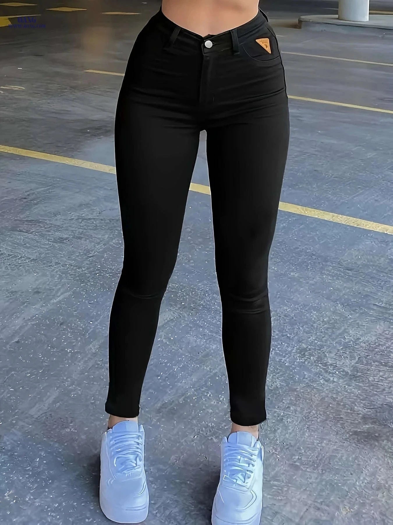 Triangular Patch Ultra-Stretch Skinny Jeans - Women's Denim, Long Length   OAXG Black / XS