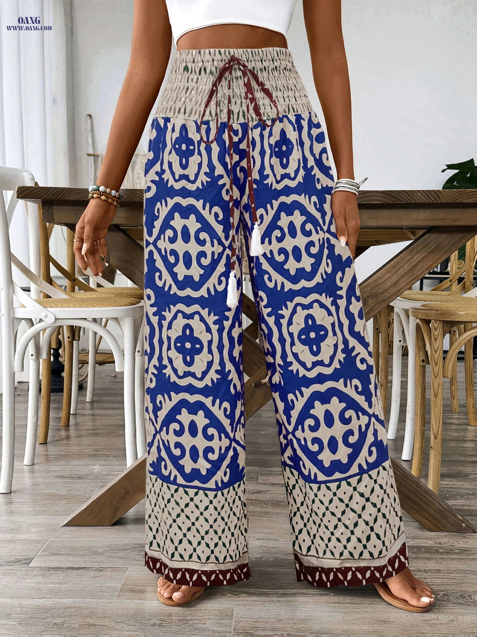 Tribal Ethnic Print Tie-Up Pants - Comfortable Loose Trousers   OAXG 