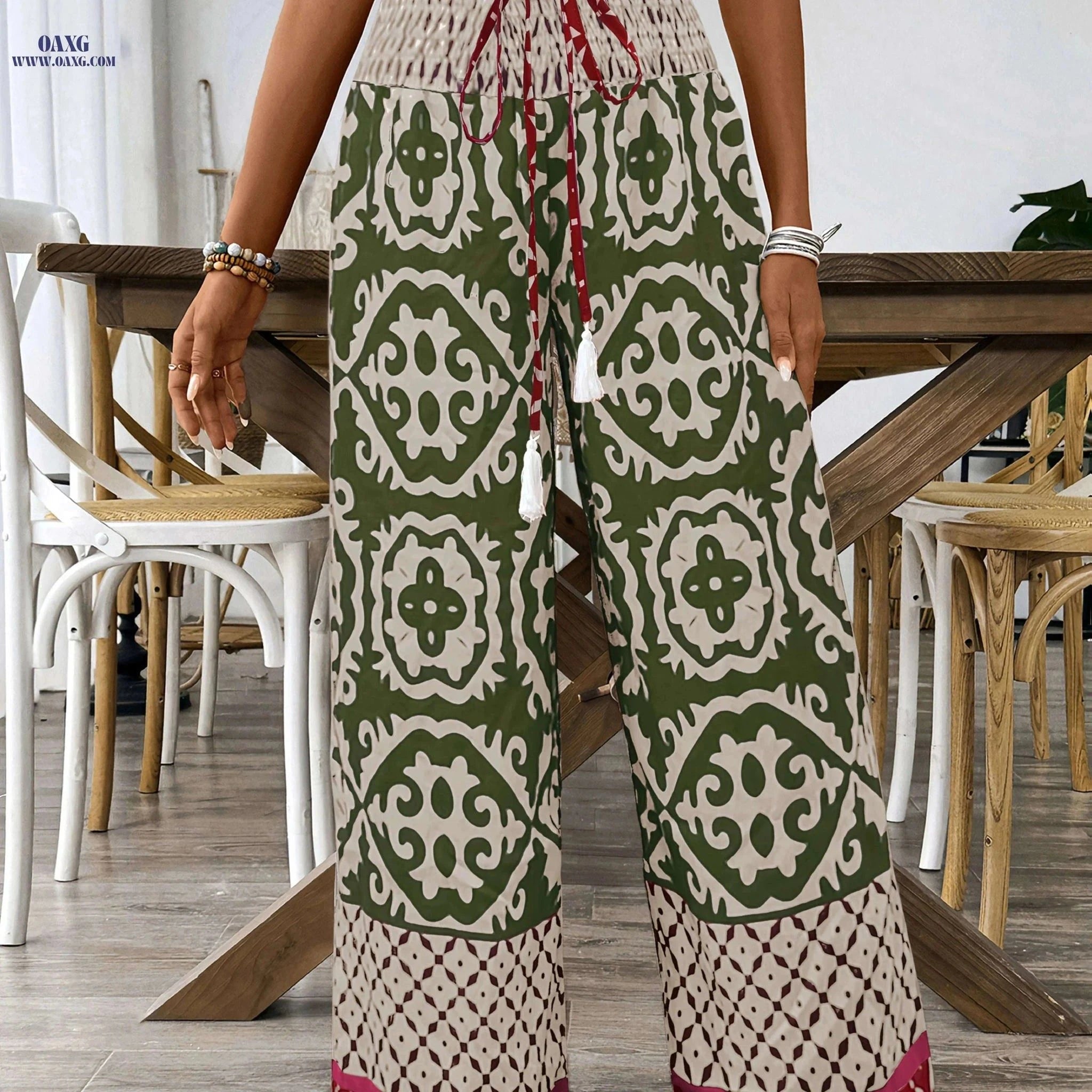 Tribal Ethnic Print Tie-Up Pants - Comfortable Loose Trousers   OAXG 【Multicolor】 / S