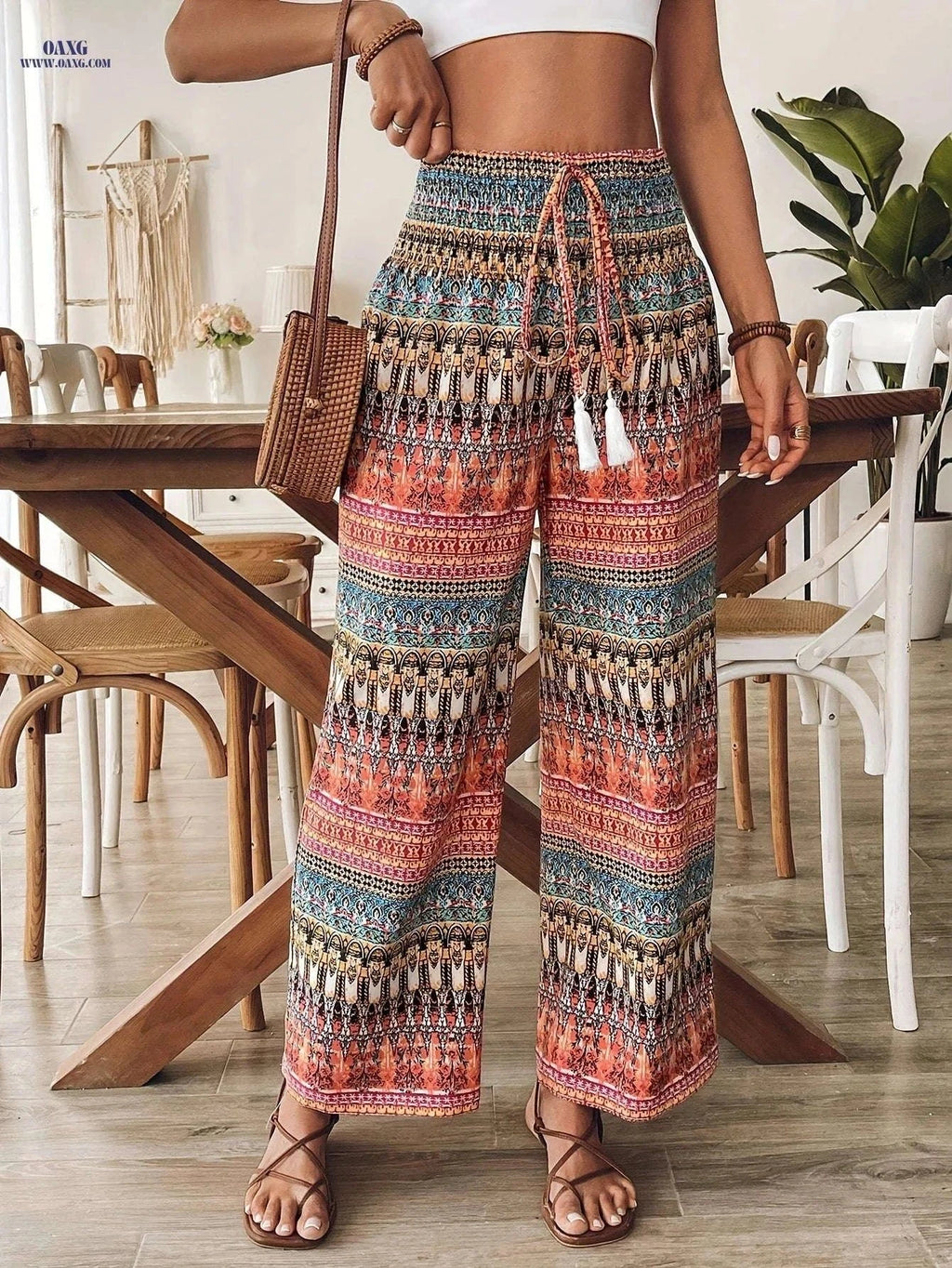Tribal Ethnic Print Tie-Up Pants - Comfortable Loose Trousers   OAXG 【Multicolor】 / S