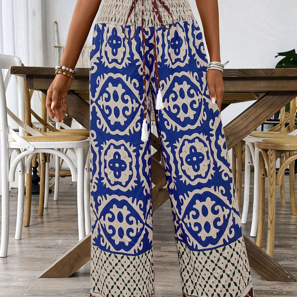 Tribal Ethnic Print Tie-Up Pants - Comfortable Loose Trousers   OAXG 【Multicolor】 / S