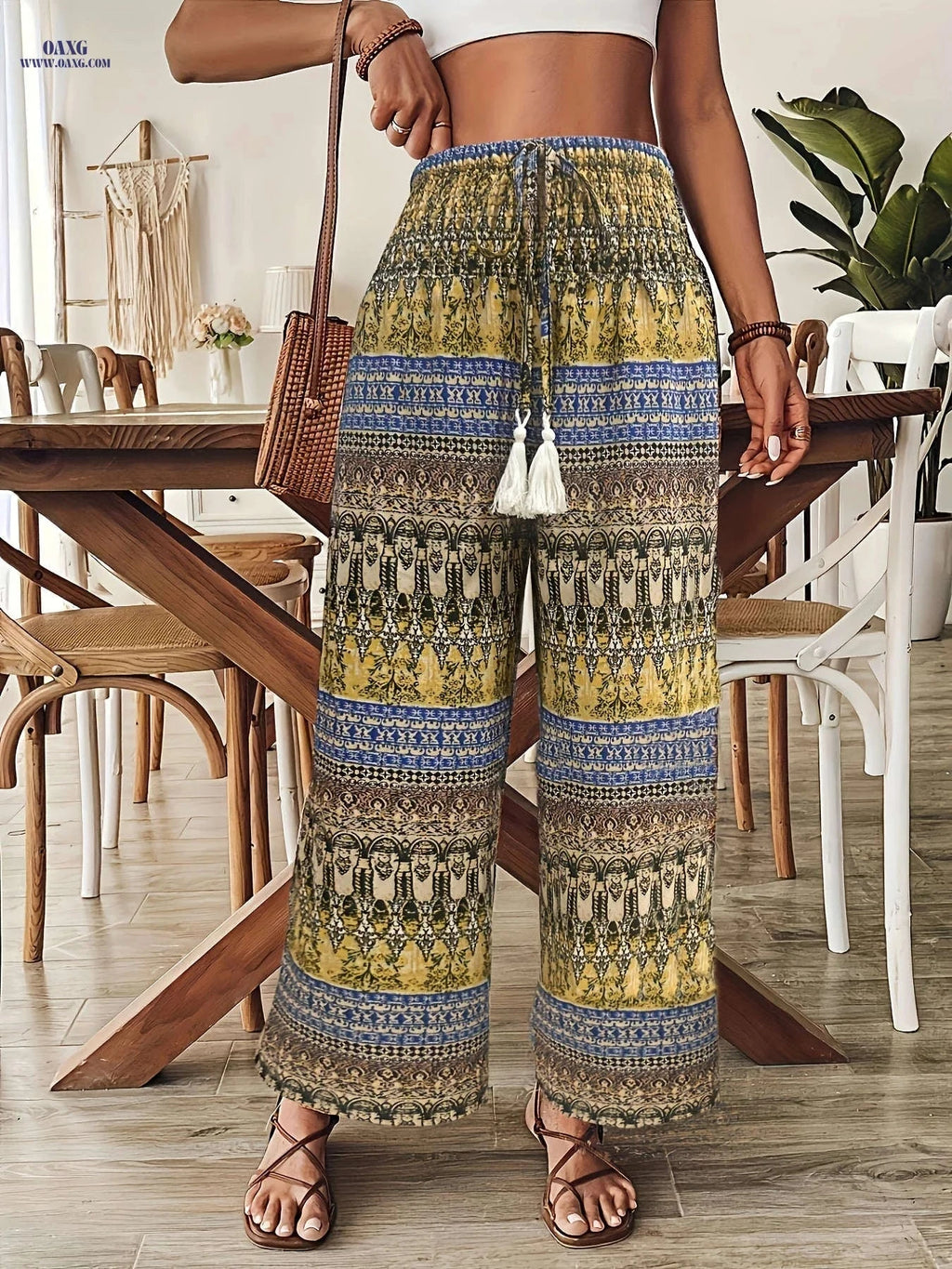 Tribal Ethnic Print Tie-Up Pants - Comfortable Loose Trousers   OAXG 