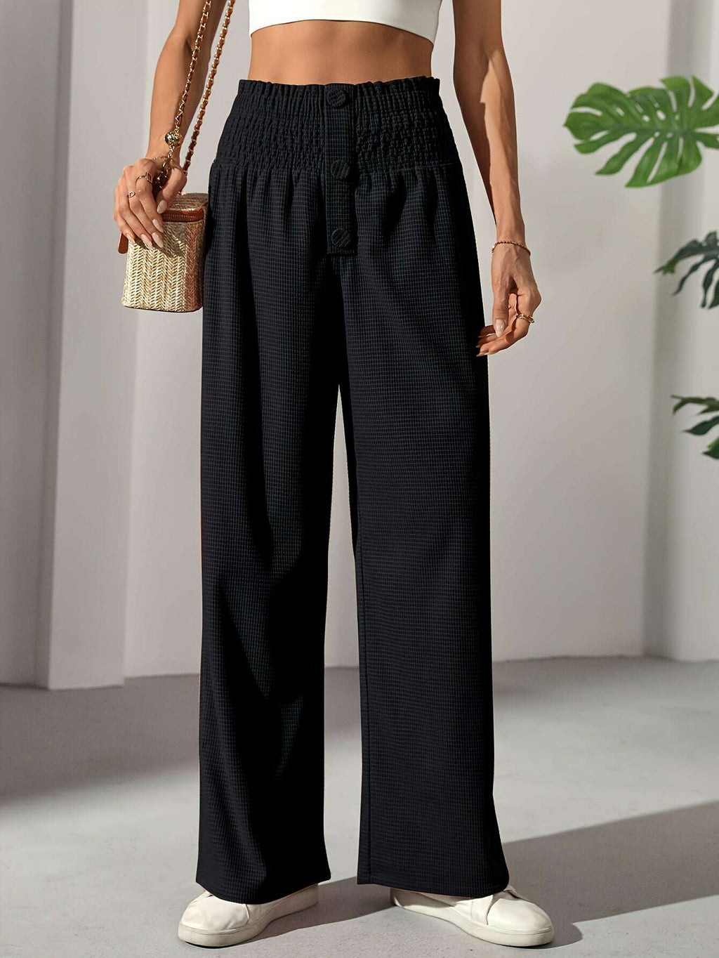 Tropical Floral Print Pants - Women's Lightweight Wide-Leg Style   OAXG 