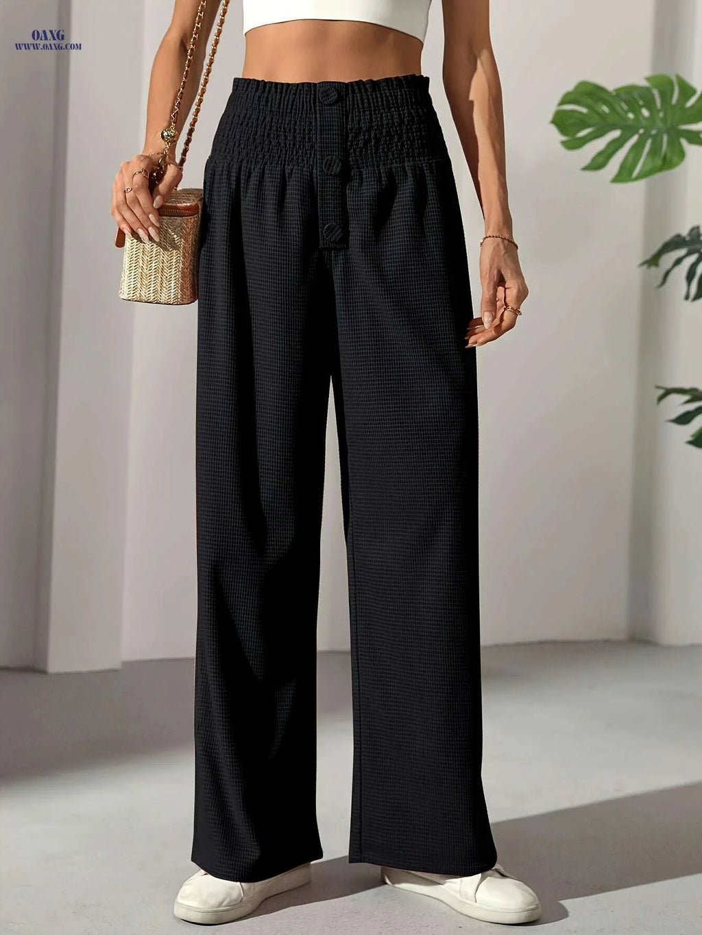 Tropical Floral Print Pants - Women's Lightweight Wide-Leg Style   OAXG 