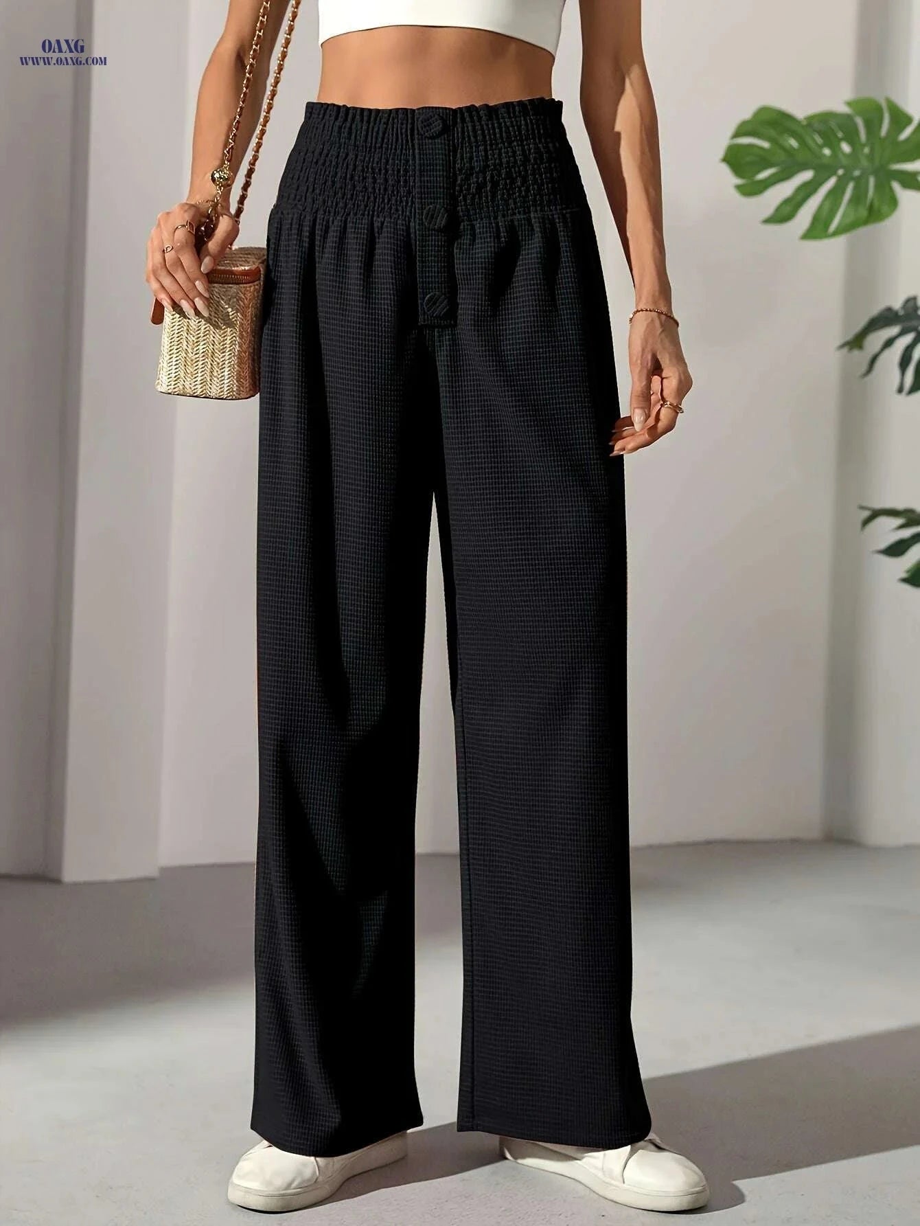 Tropical Floral Print Pants - Women's Lightweight Wide-Leg Style   OAXG 