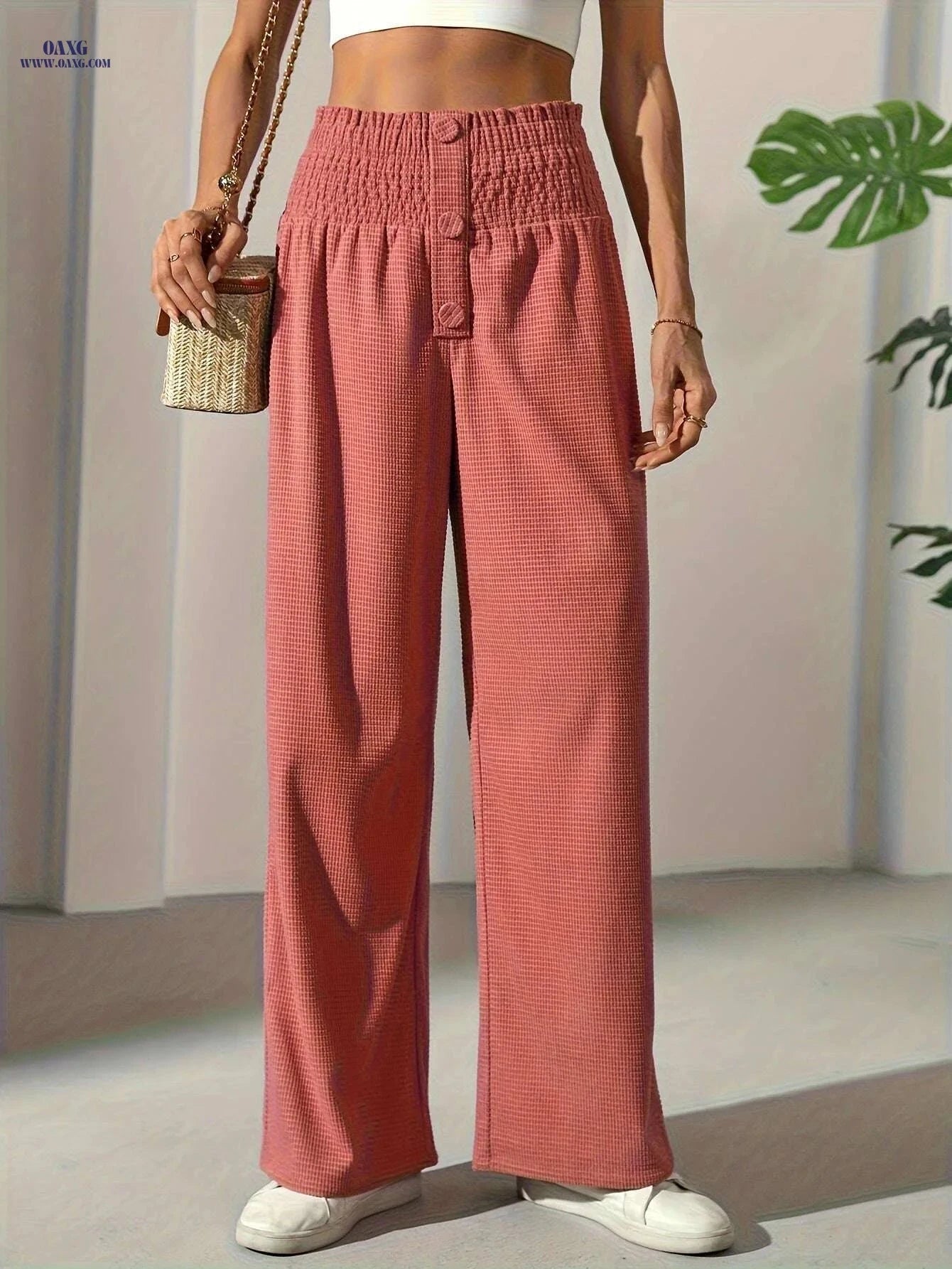 Tropical Floral Print Pants - Women's Lightweight Wide-Leg Style   OAXG 