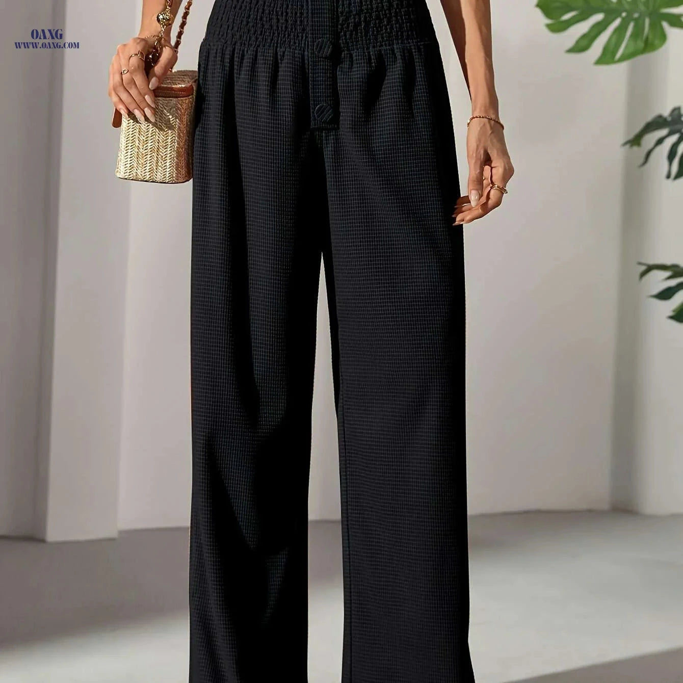 Tropical Floral Print Pants - Women's Lightweight Wide-Leg Style   OAXG 