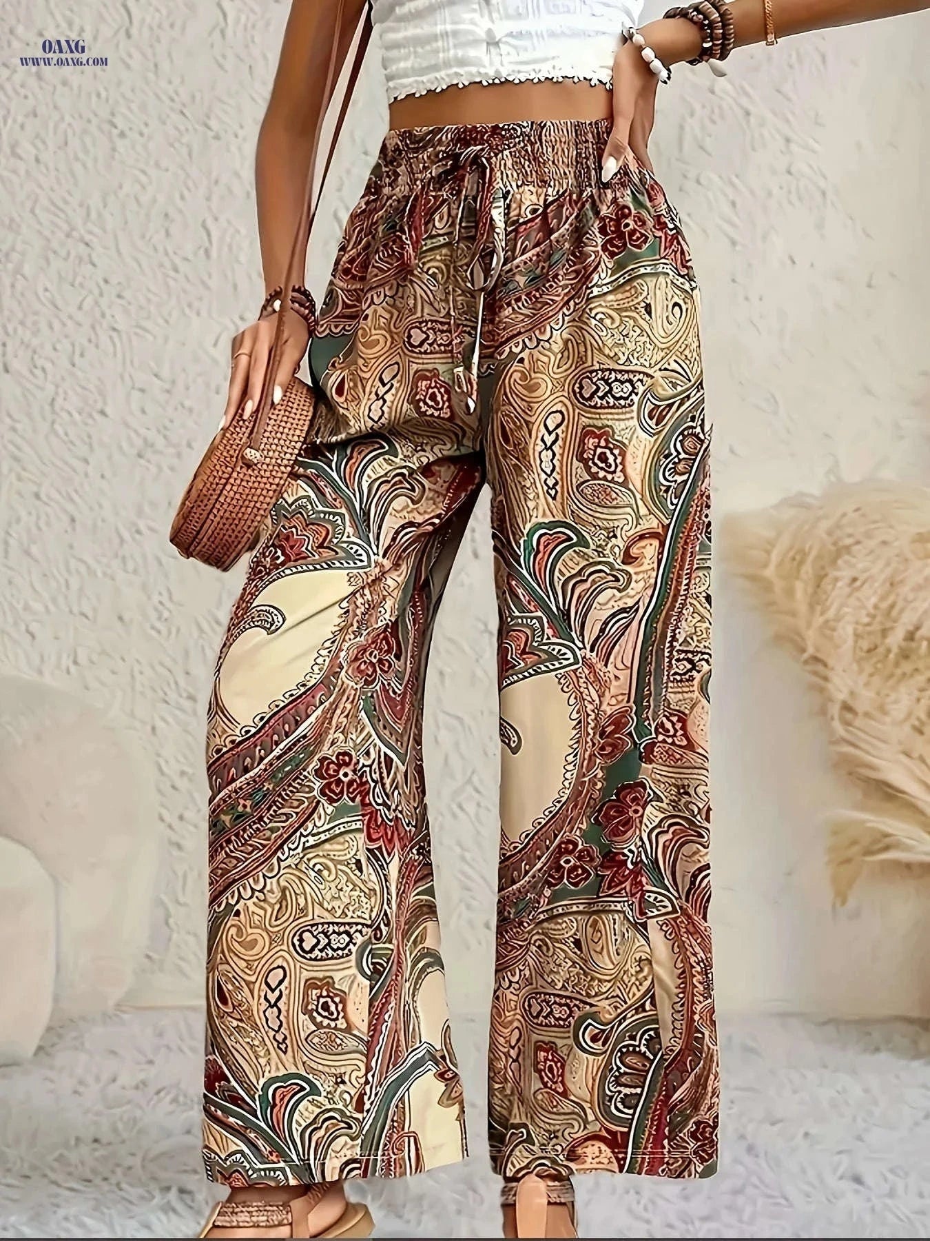 Tropical Print Casual Vacation Pants for Women - Elegant Style   OAXG Mixed Color / S