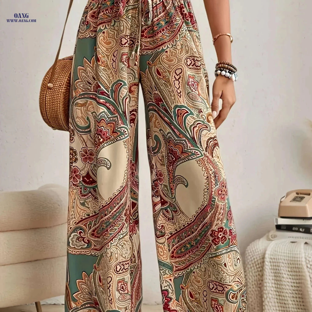 Tropical Print Casual Vacation Pants for Women - Elegant Style   OAXG Mixed Color / S