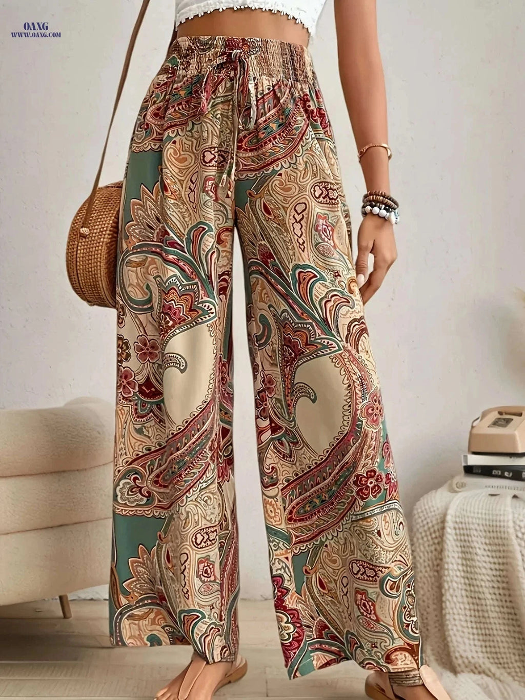 Tropical Print Casual Vacation Pants for Women - Elegant Style   OAXG Mixed Color / S