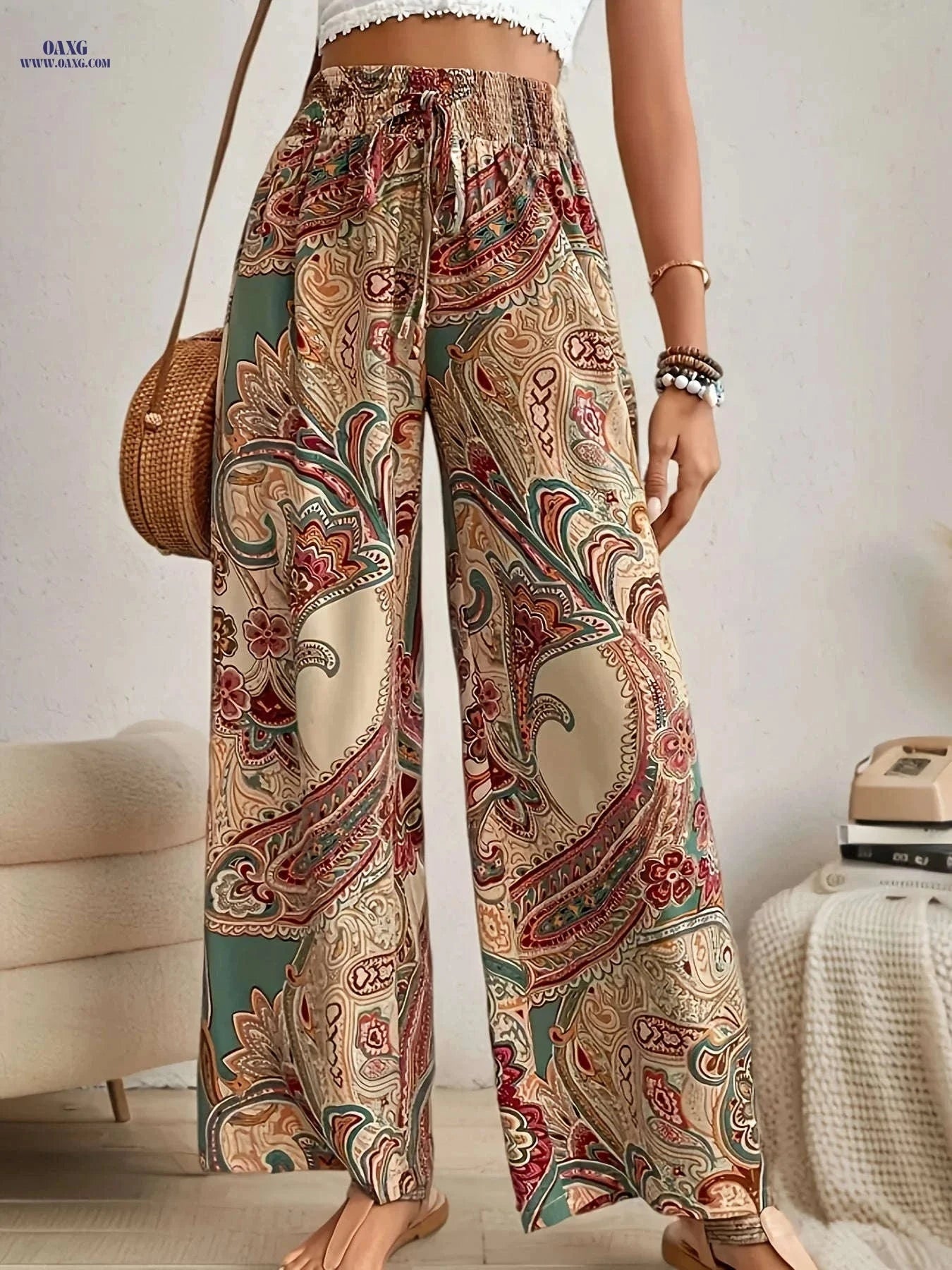 Tropical Print Casual Vacation Pants for Women - Elegant Style   OAXG Mixed Color / S