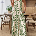 Tropical Printed Loose Wide-Leg Jumpsuit - Casual Elegance for All Seasons   OAXG Green / S