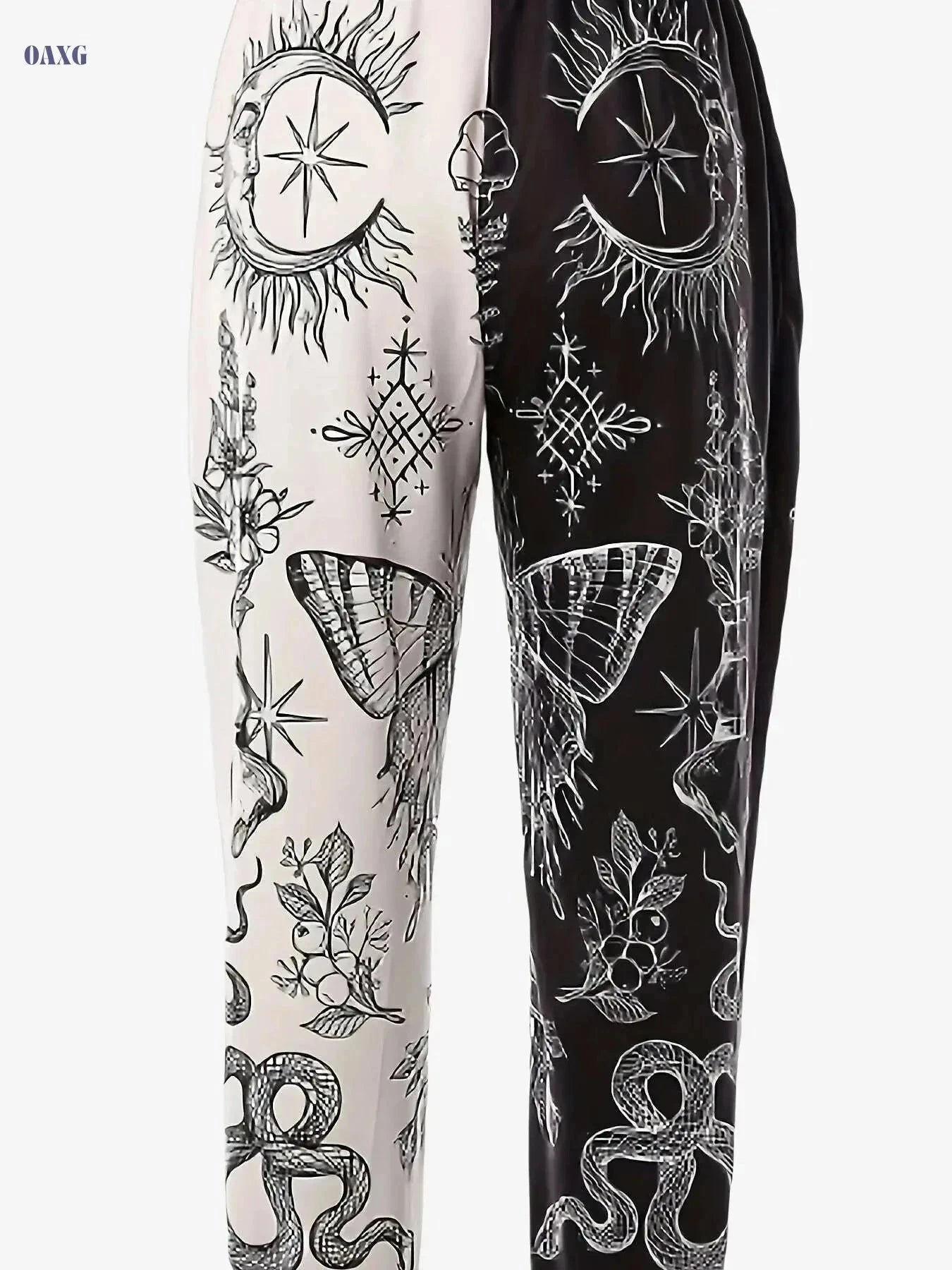 Two Tone Casual Sports Pants for Women - Elastic Waist Athleisure   OAXG Mixed Color / S