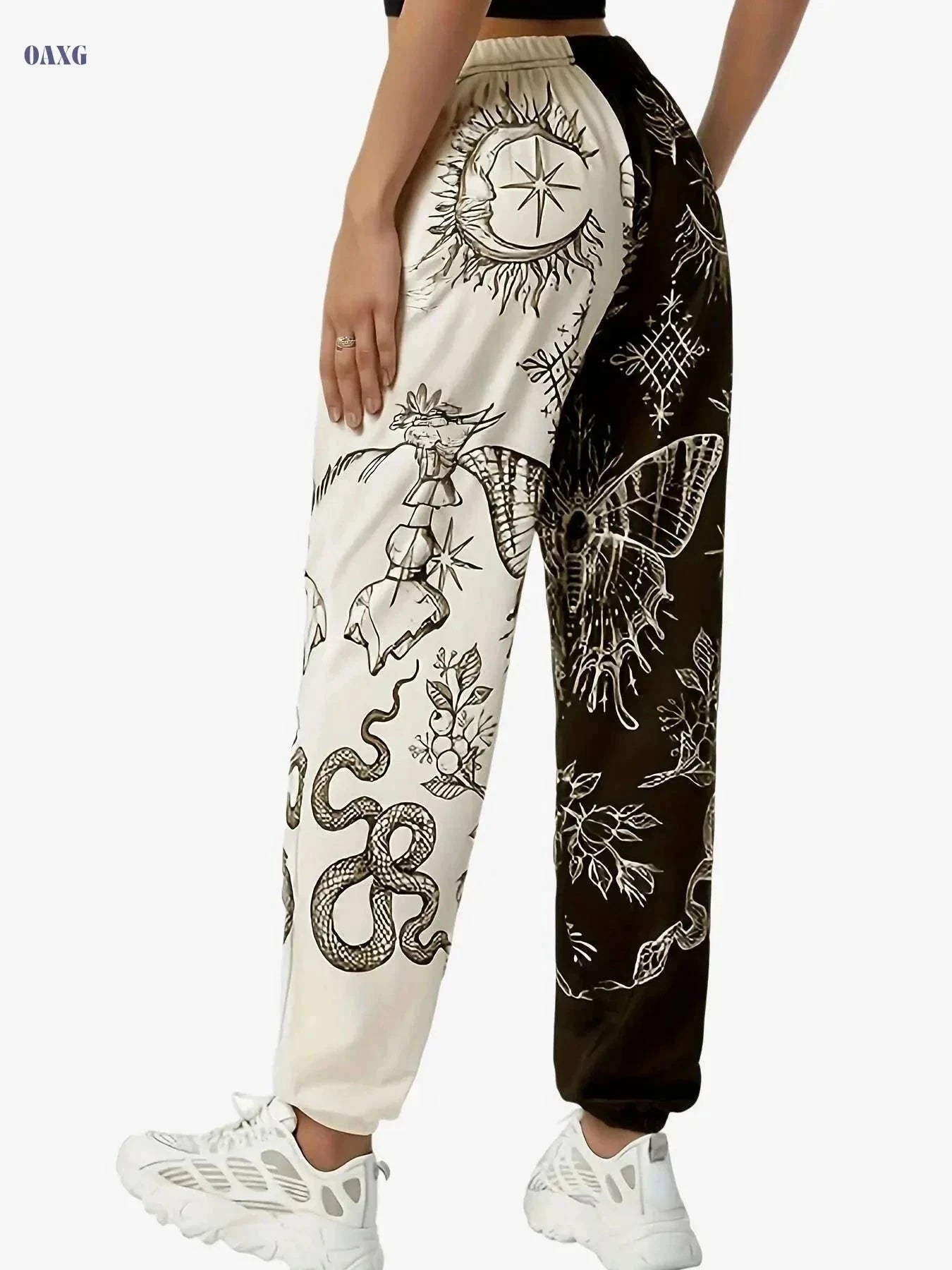 Two Tone Casual Sports Pants for Women - Elastic Waist Athleisure   OAXG Mixed Color / S