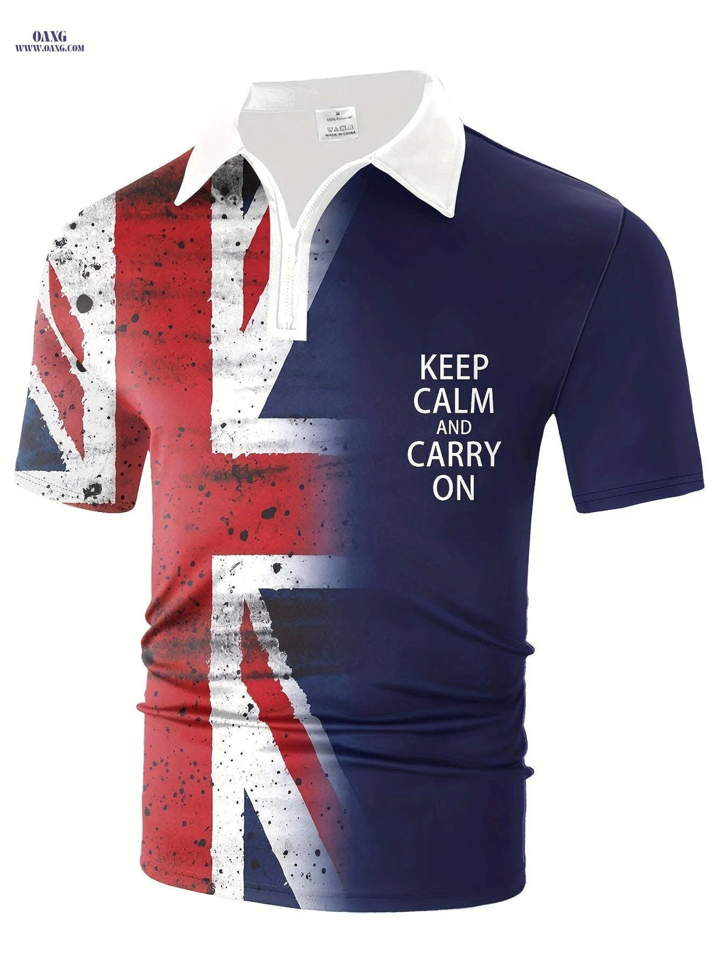 Union Jack Graphic Zipper Shirt - Casual Short Sleeve for Men   OAXG 