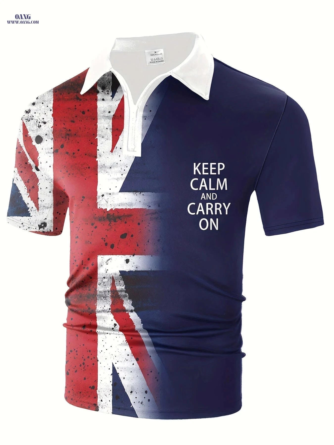 Union Jack Graphic Zipper Shirt - Casual Short Sleeve for Men   OAXG 