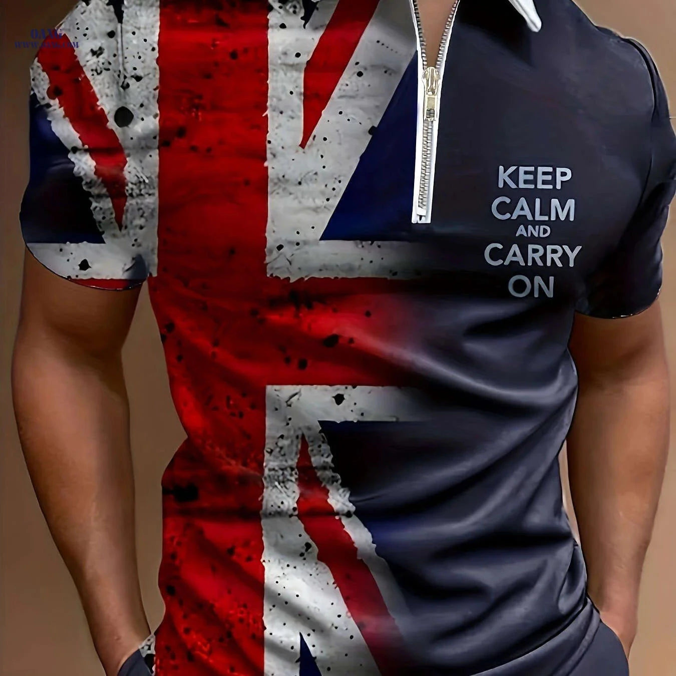 Union Jack Graphic Zipper Shirt - Casual Short Sleeve for Men   OAXG 