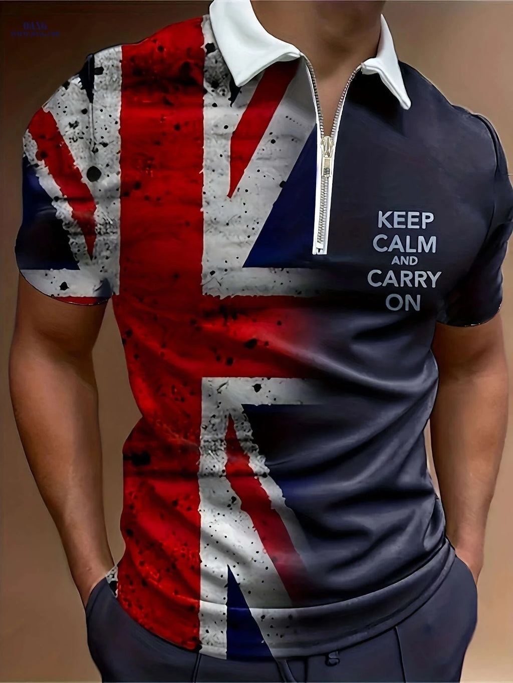 Union Jack Graphic Zipper Shirt - Casual Short Sleeve for Men   OAXG 