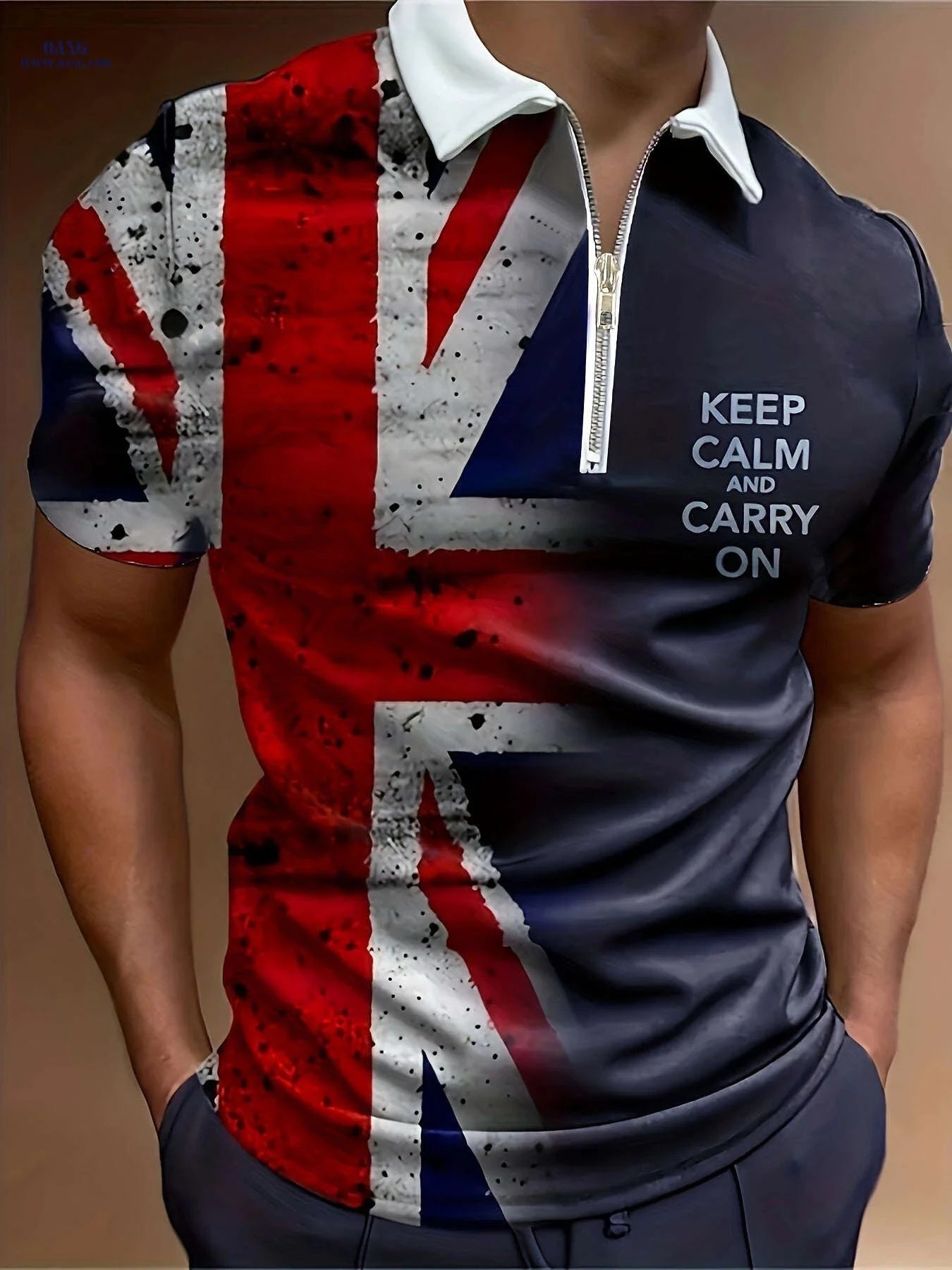 Union Jack Graphic Zipper Shirt - Casual Short Sleeve for Men   OAXG 