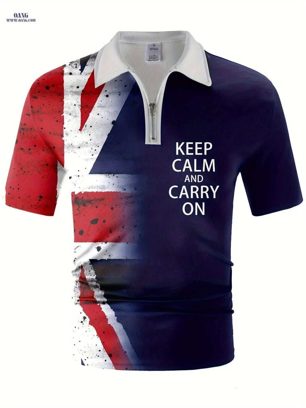 Union Jack Graphic Zipper Shirt - Casual Short Sleeve for Men   OAXG Mixed Color / FR M