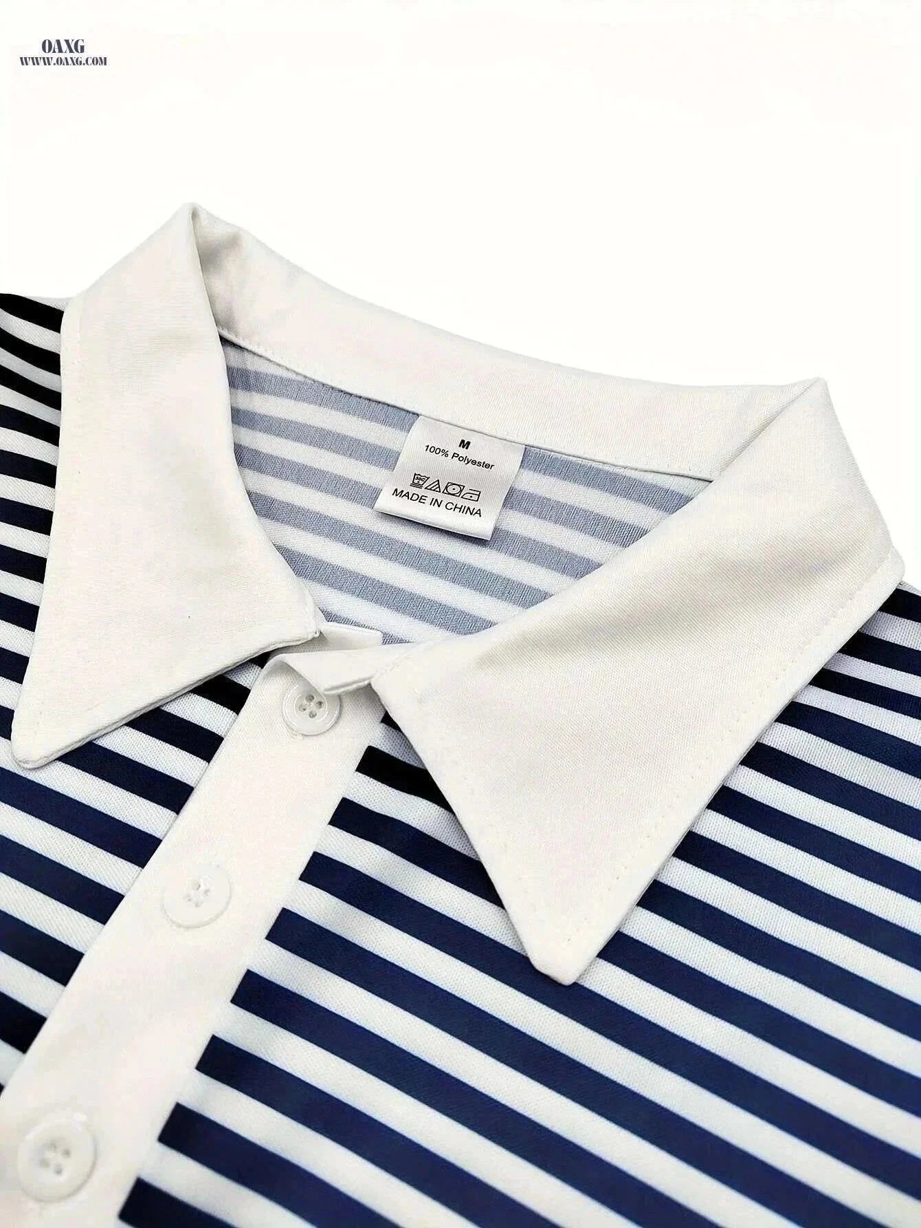 Unique Men's Black and White Striped Polo Shirt - Casual Button-Collar   OAXG Mixed Color / M