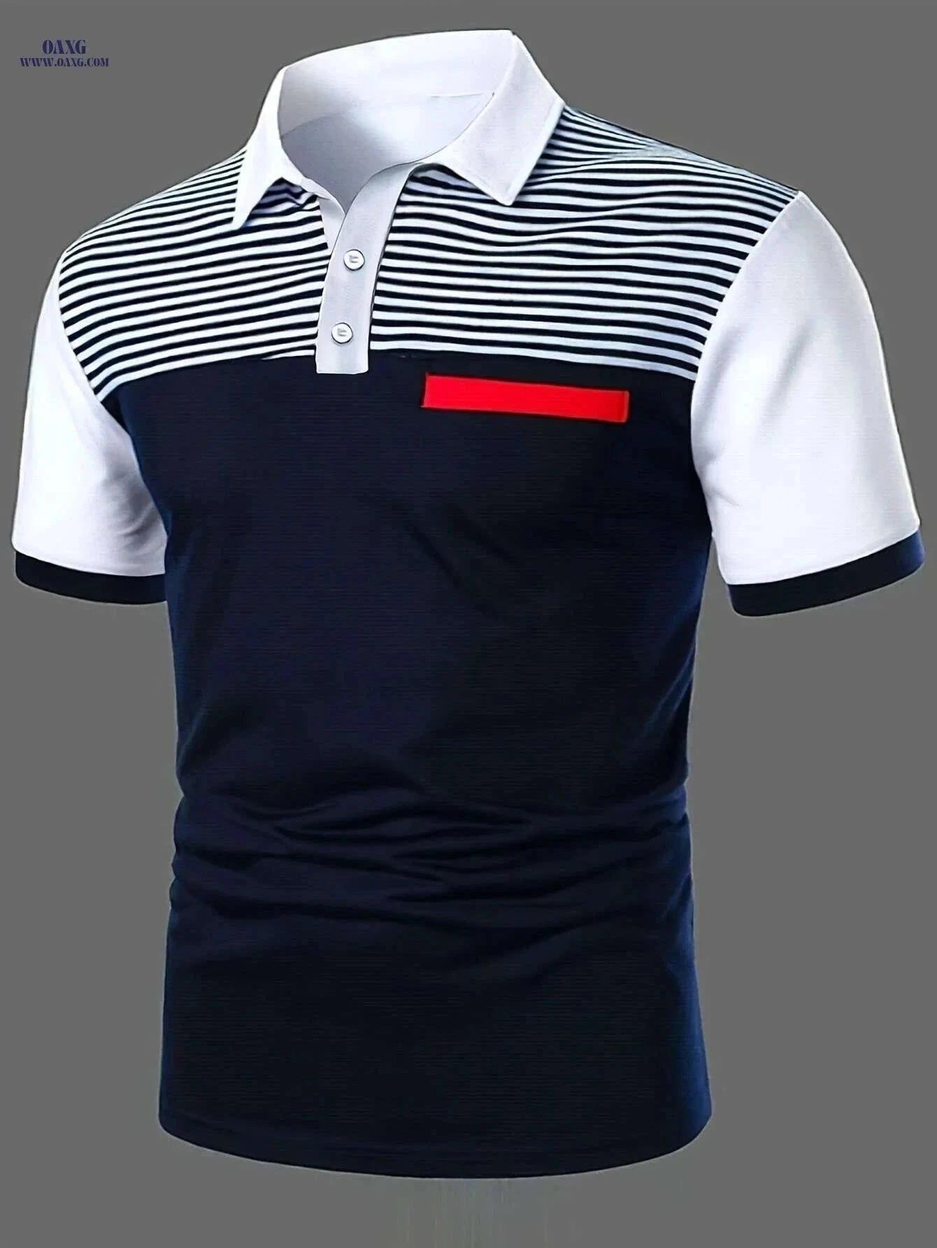 Unique Men's Black and White Striped Polo Shirt - Casual Button-Collar   OAXG Mixed Color / M