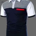 Unique Men's Black and White Striped Polo Shirt - Casual Button-Collar   OAXG Mixed Color / M
