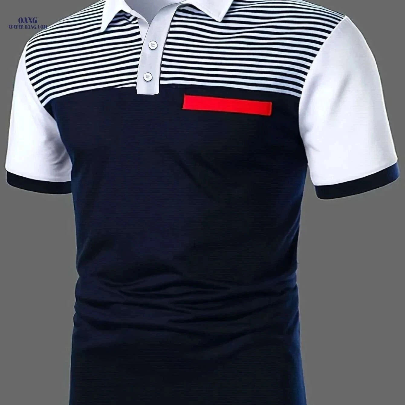 Unique Men's Black and White Striped Polo Shirt - Casual Button-Collar   OAXG Mixed Color / M