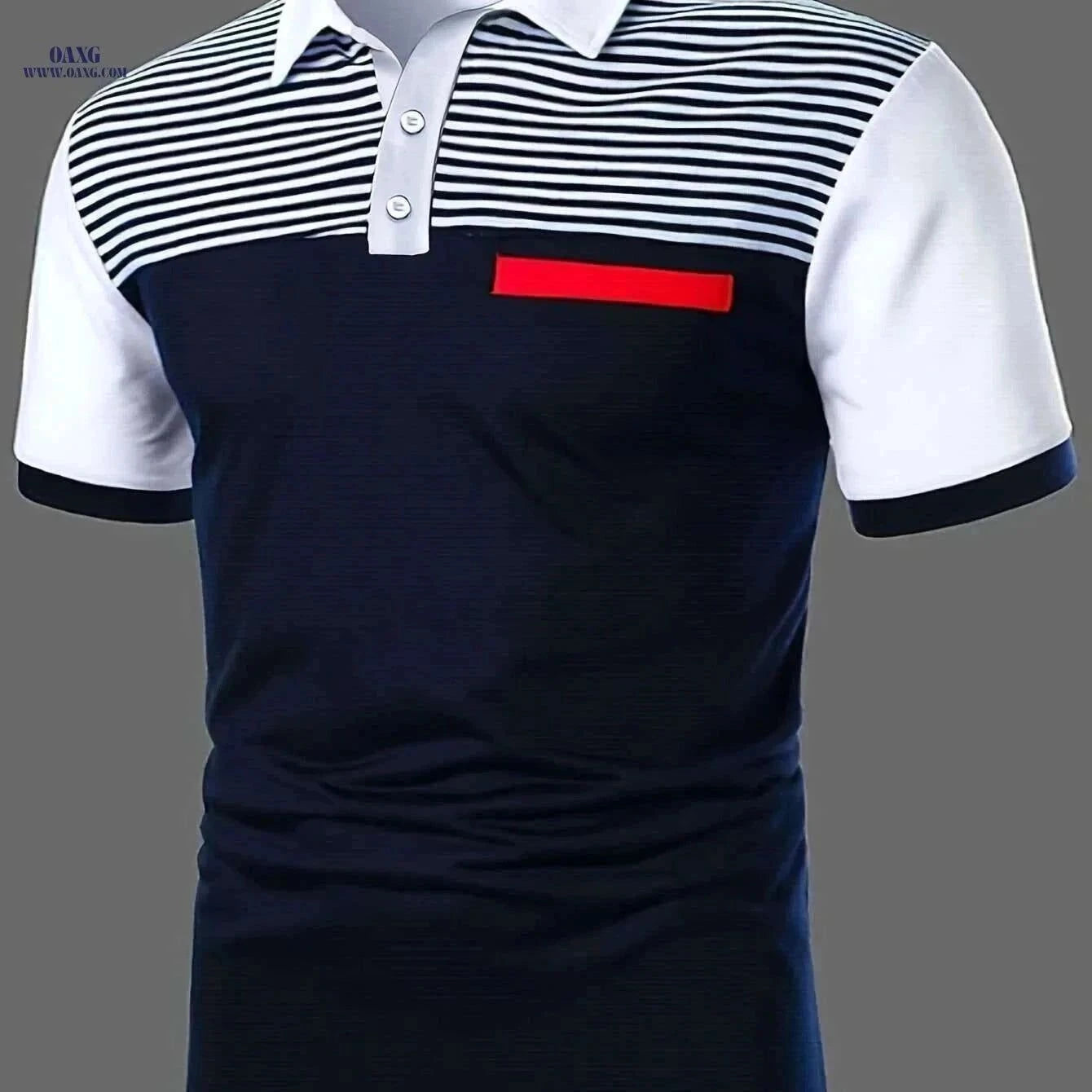 Unique Men's Black and White Striped Polo Shirt - Casual Button-Collar   OAXG Mixed Color / M