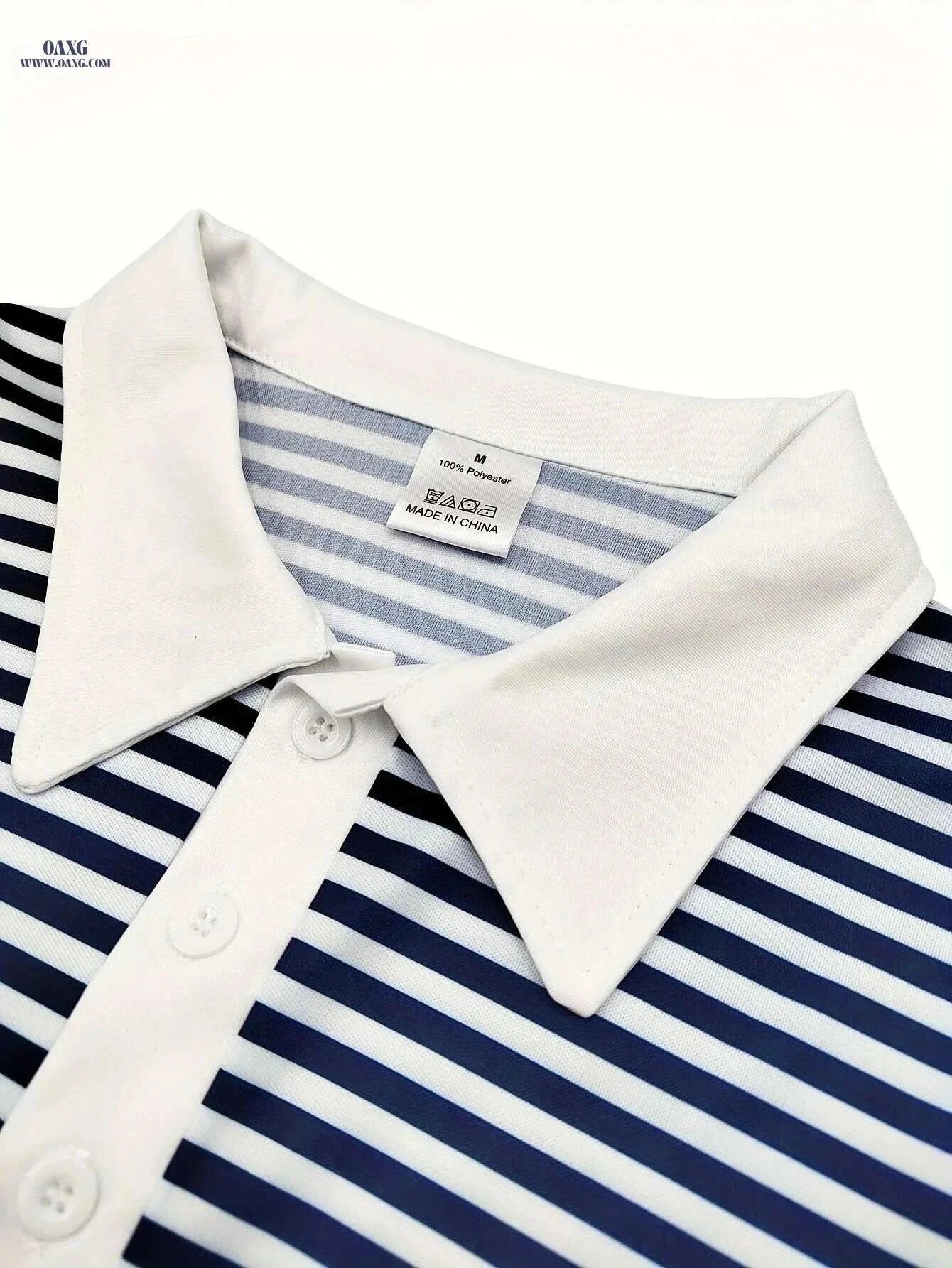 Unique Men's Black and White Striped Polo Shirt - Casual Button-Collar   OAXG Mixed Color / M
