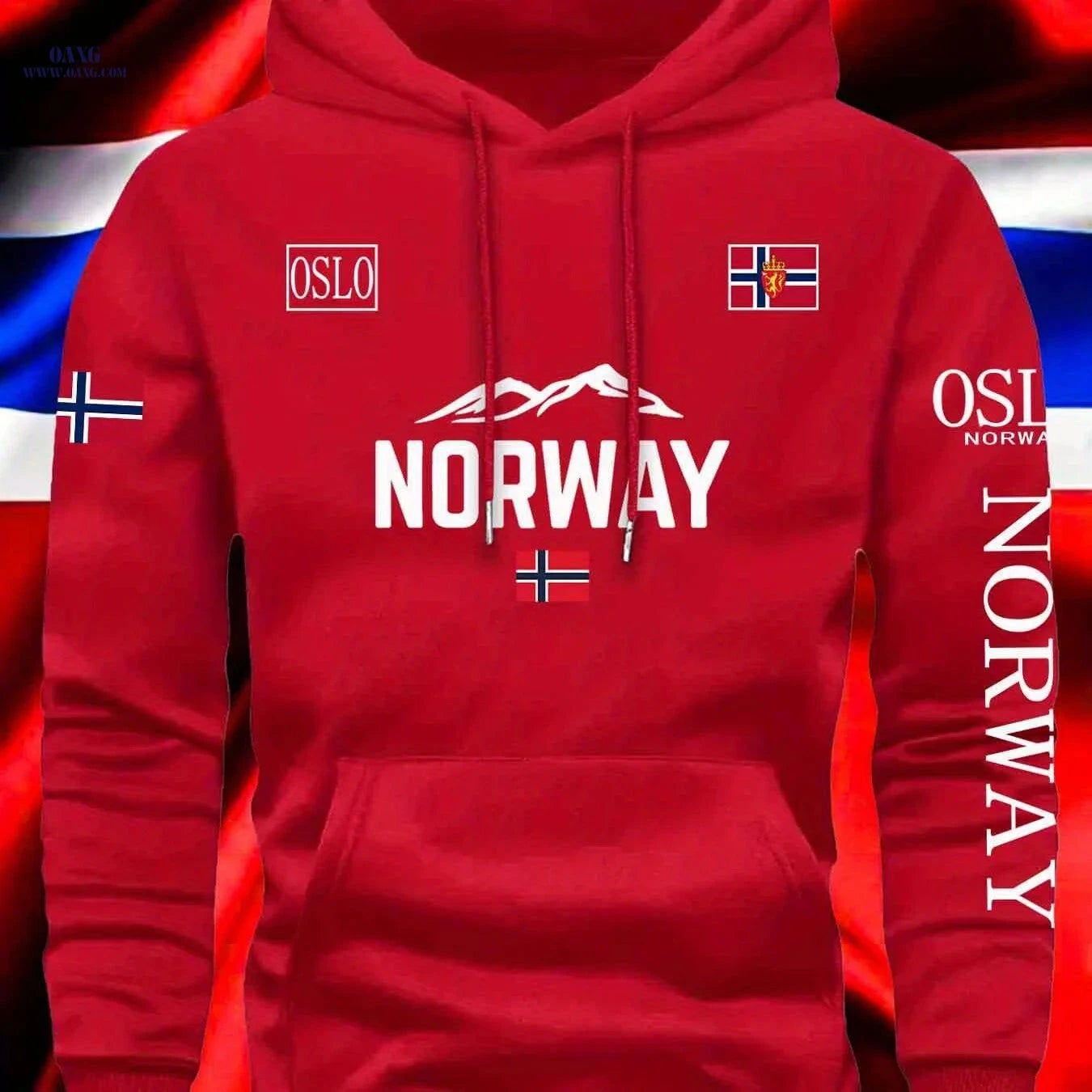 Unisex Autumn/Winter Sports Sweatshirt - Norwegian Flag Print Hoodie   OAXG 