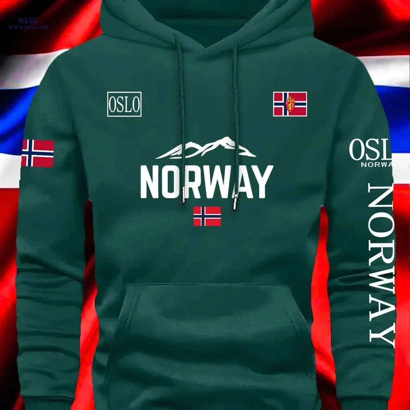 Unisex Autumn/Winter Sports Sweatshirt - Norwegian Flag Print Hoodie   OAXG 