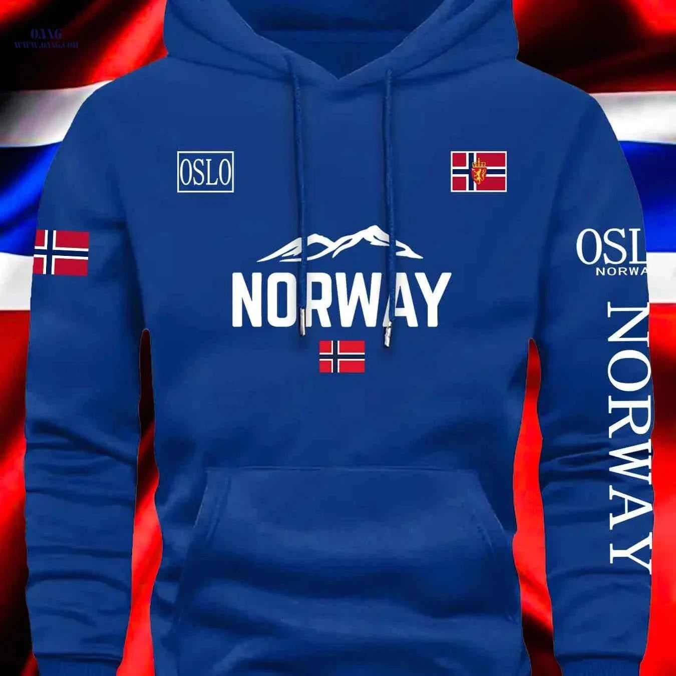 Unisex Autumn/Winter Sports Sweatshirt - Norwegian Flag Print Hoodie   OAXG 