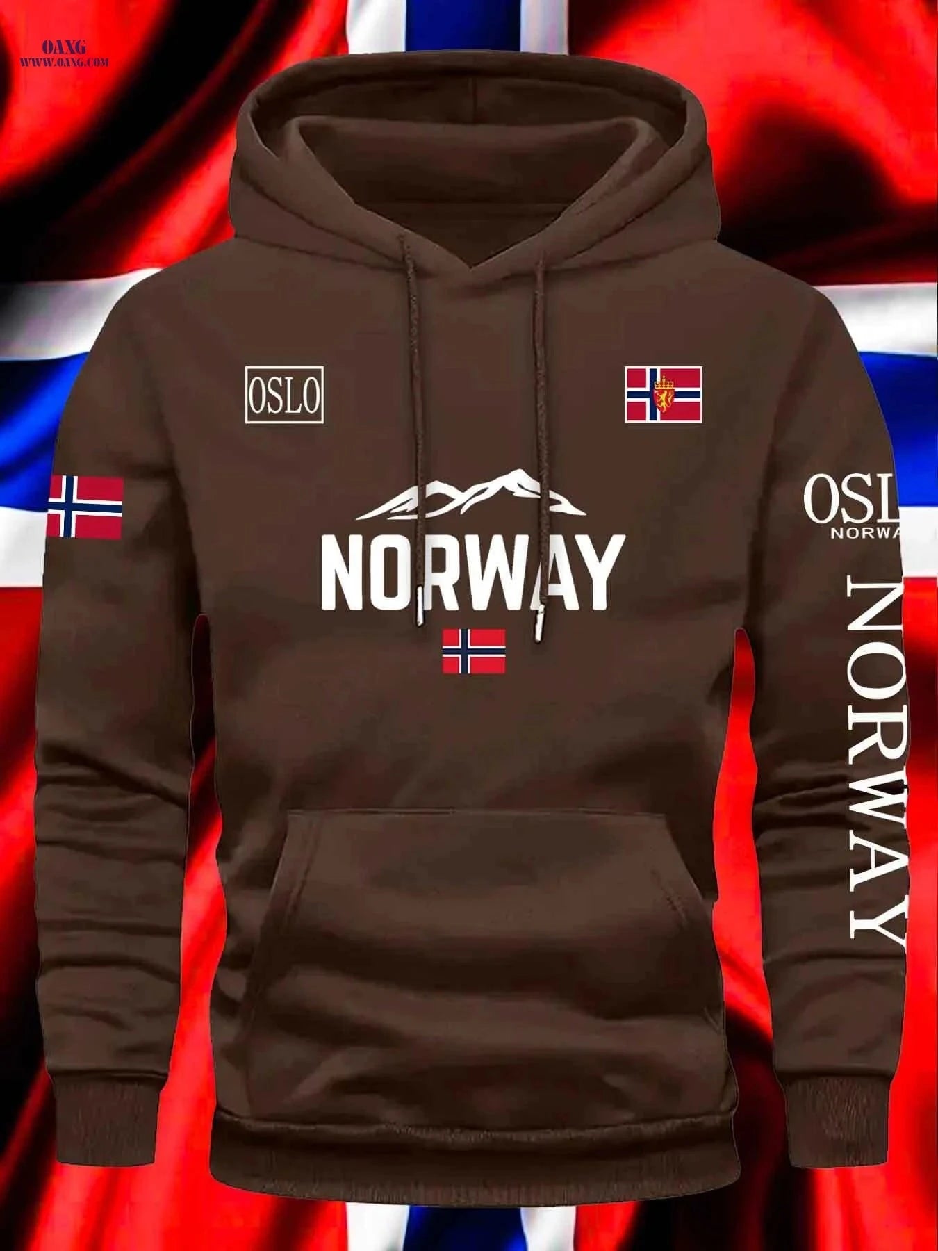Unisex Autumn/Winter Sports Sweatshirt - Norwegian Flag Print Hoodie   OAXG 