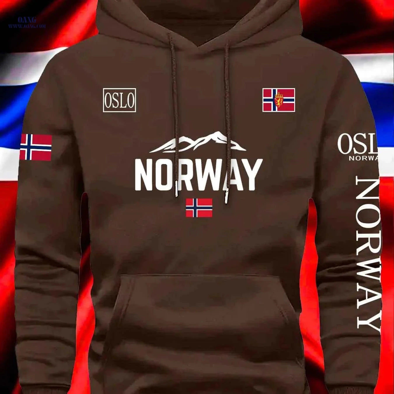 Unisex Autumn/Winter Sports Sweatshirt - Norwegian Flag Print Hoodie   OAXG 