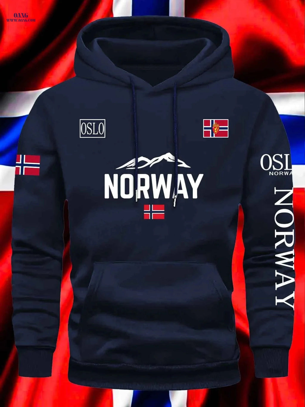 Unisex Autumn/Winter Sports Sweatshirt - Norwegian Flag Print Hoodie   OAXG Black / FR S