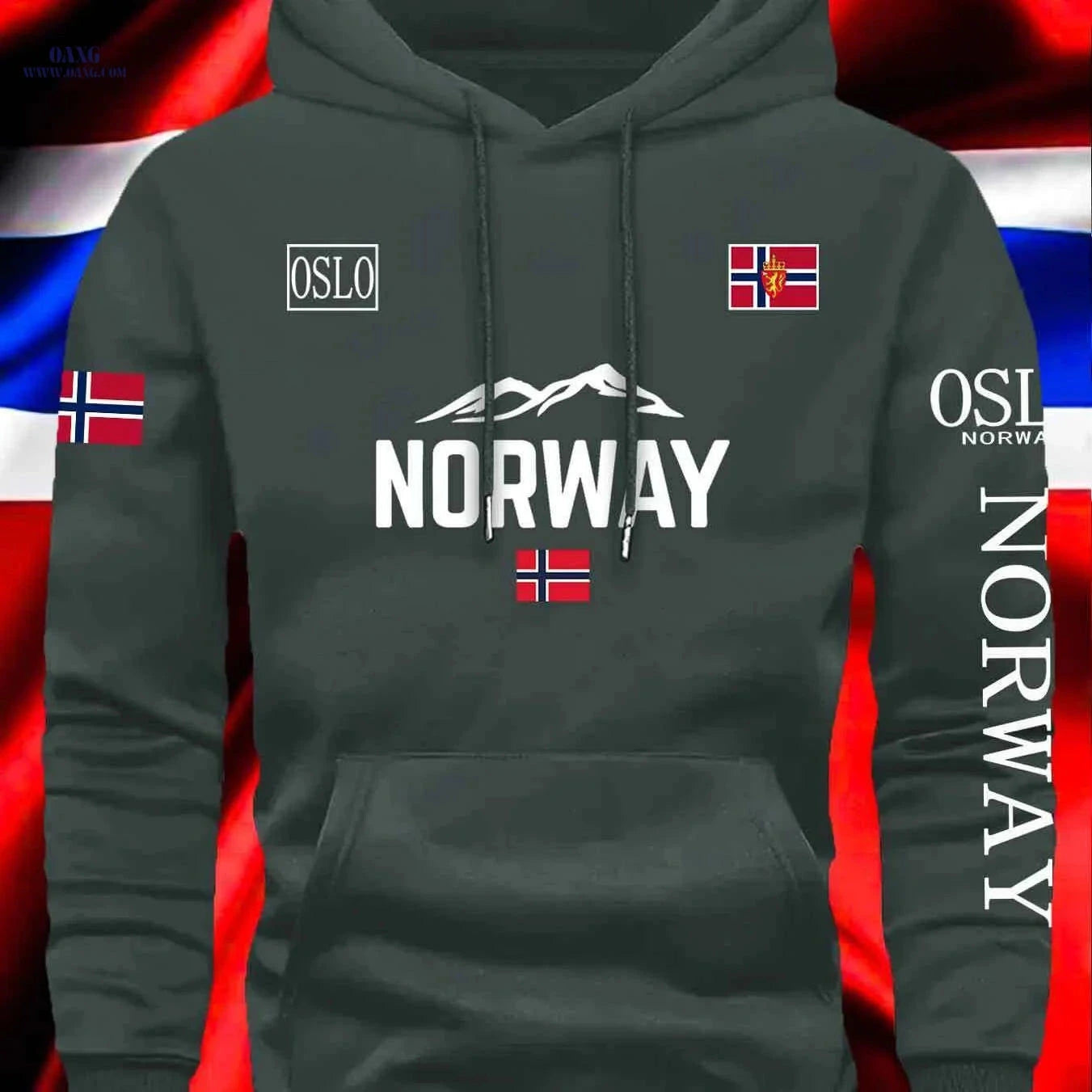Unisex Autumn/Winter Sports Sweatshirt - Norwegian Flag Print Hoodie   OAXG Black / FR S