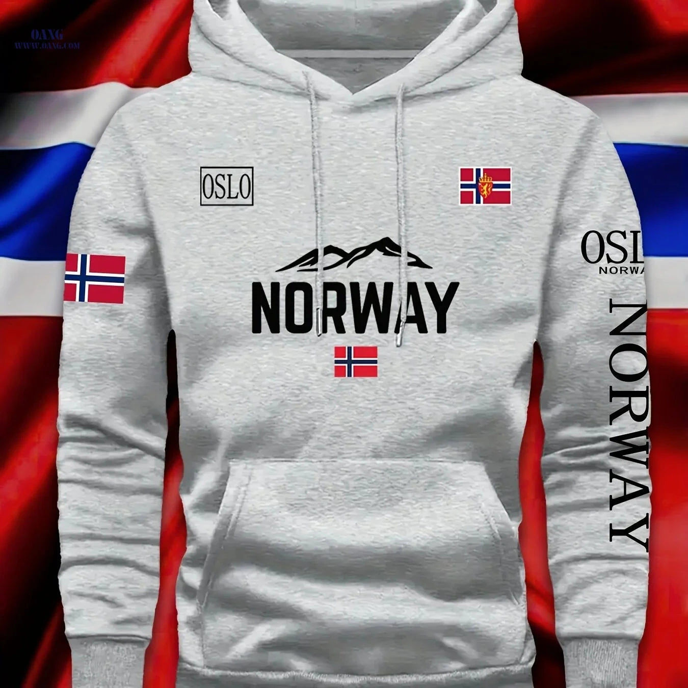 Unisex Autumn/Winter Sports Sweatshirt - Norwegian Flag Print Hoodie   OAXG Black / FR S