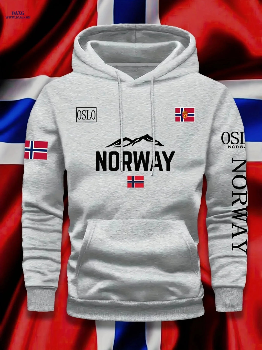 Unisex Autumn/Winter Sports Sweatshirt - Norwegian Flag Print Hoodie   OAXG Black / FR S