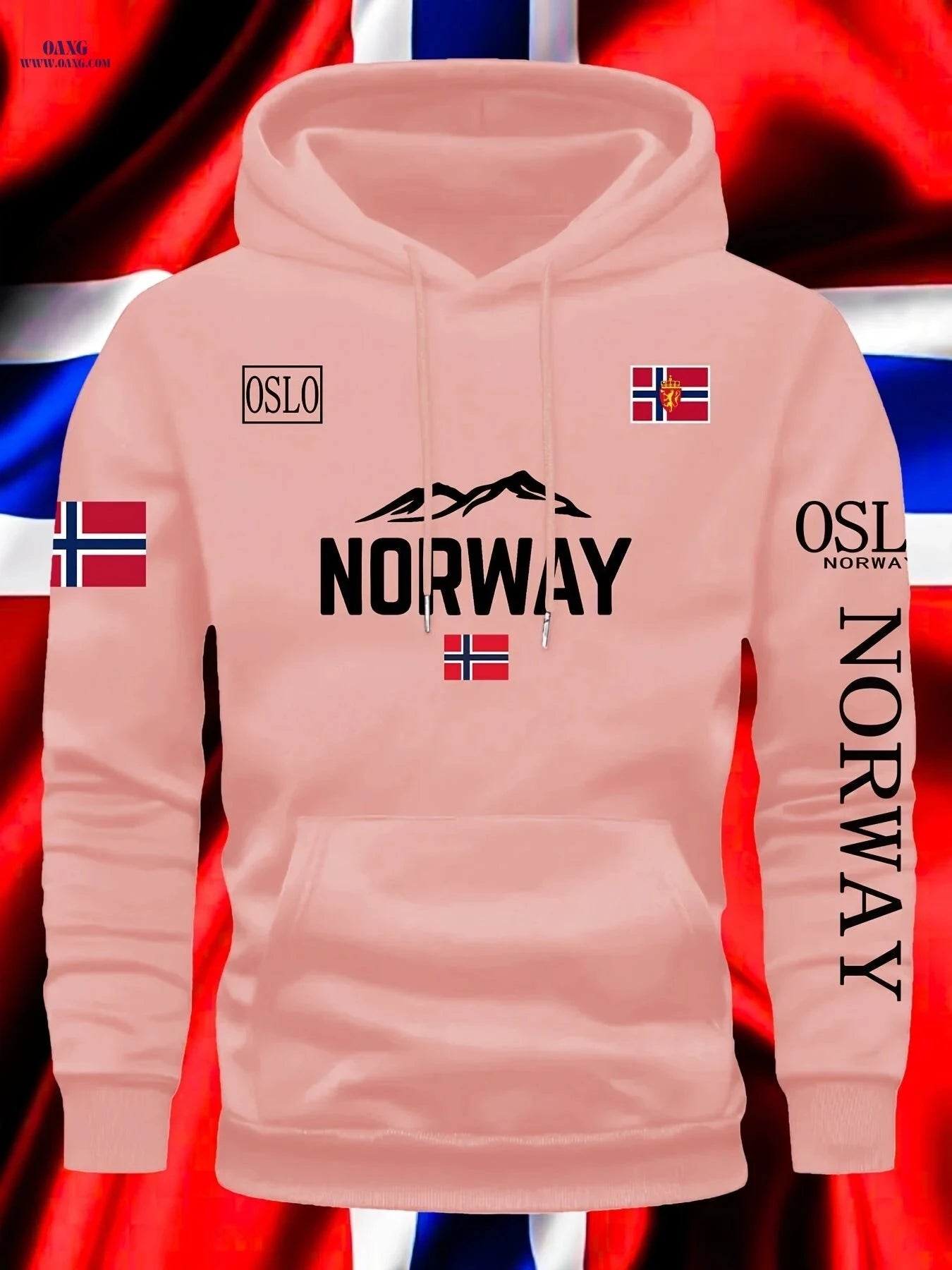 Unisex Autumn/Winter Sports Sweatshirt - Norwegian Flag Print Hoodie   OAXG Black / FR S