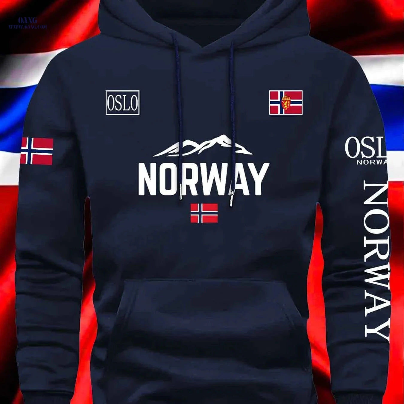 Unisex Autumn/Winter Sports Sweatshirt - Norwegian Flag Print Hoodie   OAXG Black / FR S