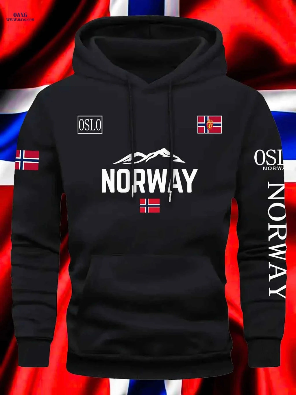 Unisex Autumn/Winter Sports Sweatshirt - Norwegian Flag Print Hoodie   OAXG 