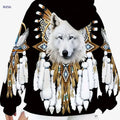 Unisex Wolf & Native American Print Hoodie - All-Season Pullover   OAXG 【Multicolor】 / S