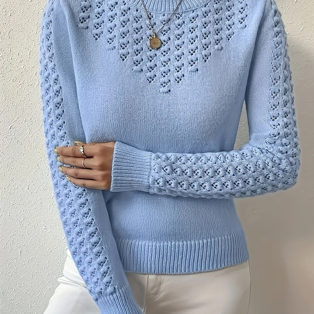 Unlock The Code to a Sweet Temperament! Light Blue Round Neck Shirt with Unique Hollow Design on The Shoulders And Sleeves, Combining Fashion And. The Soft Fabric Brings Intimate Care, Making It an Excellent Item for Creating a Romantic Spring