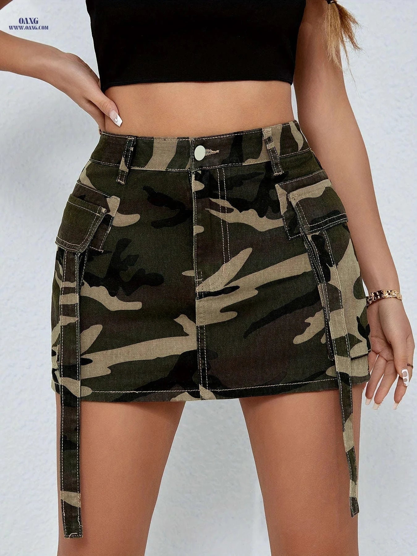 Utility Denim Mini Skirt - Stylish Non-Stretch Straight Cut   OAXG 