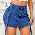 Utility Denim Mini Skirt - Stylish Non-Stretch Straight Cut   OAXG Royal Blue / XXS